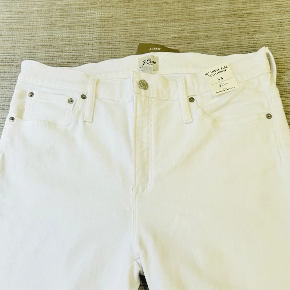 J Crew Jeans Womens 33 Skinny Leg‎ White Denim Raw Cuff High Rise 33x26” NWT